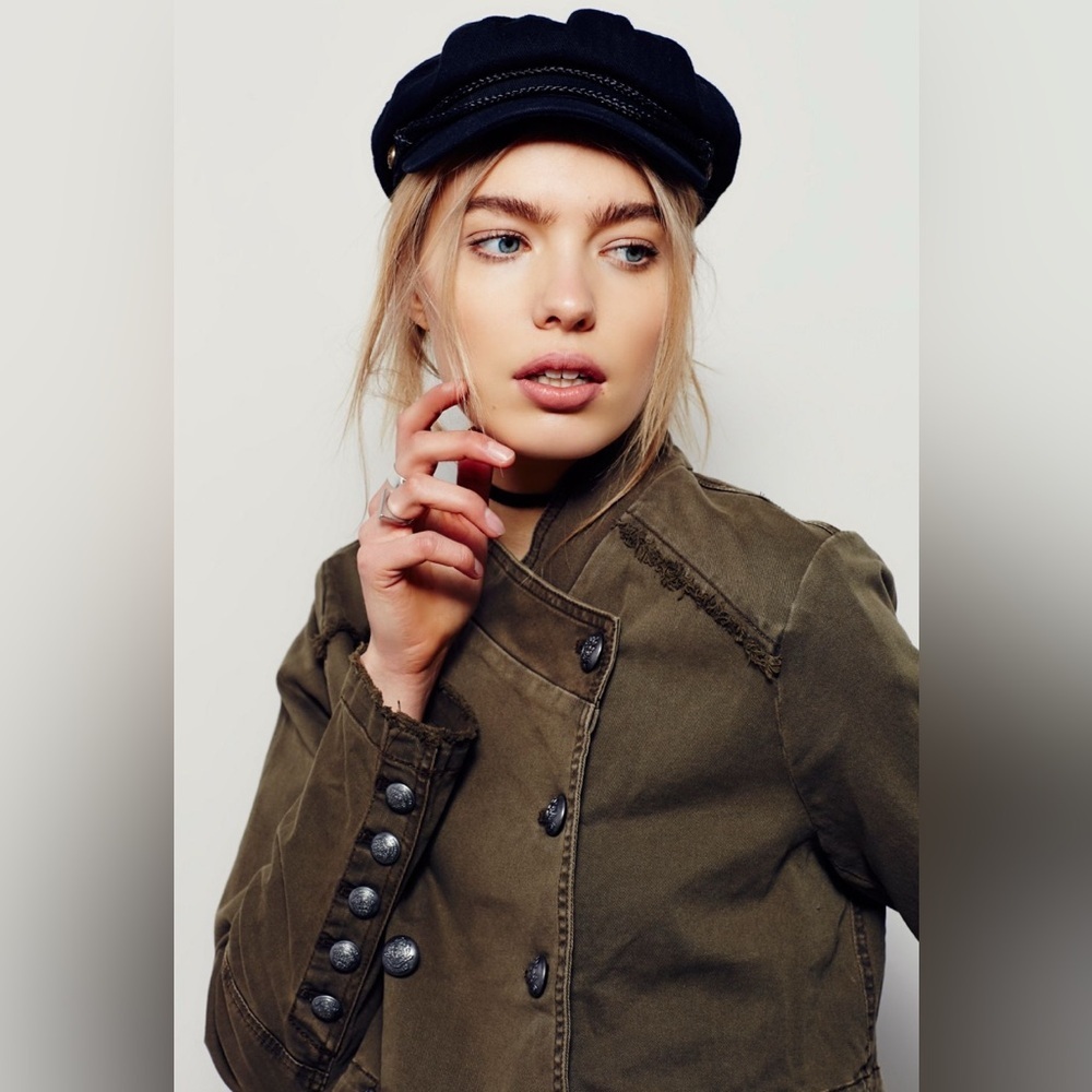 New Free People Flared Ruffle Hem Military Button Jacket Olive Army Green - Picture 8 of 13